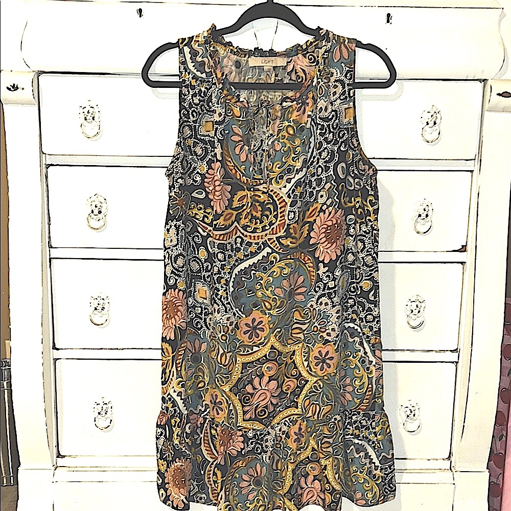 LOFT Sleeveless Brown and Blue Tunic Dress